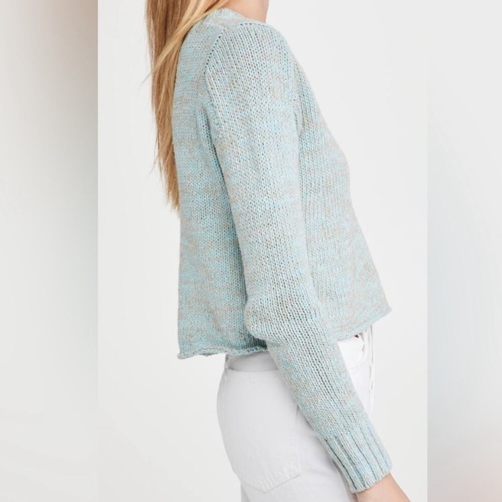 Dannijo L Cropped Cardigan With Pearl Buttons in Blue & Grey Heather - Picture 2 of 11
